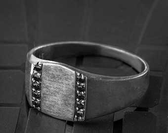 Natural Black Diamond Ring, Mens Gift, Men Pinky Rings, Black Stone Ring, Personalized Jewelry, Memorial Gift, Man Diamond Ring, Self Gift