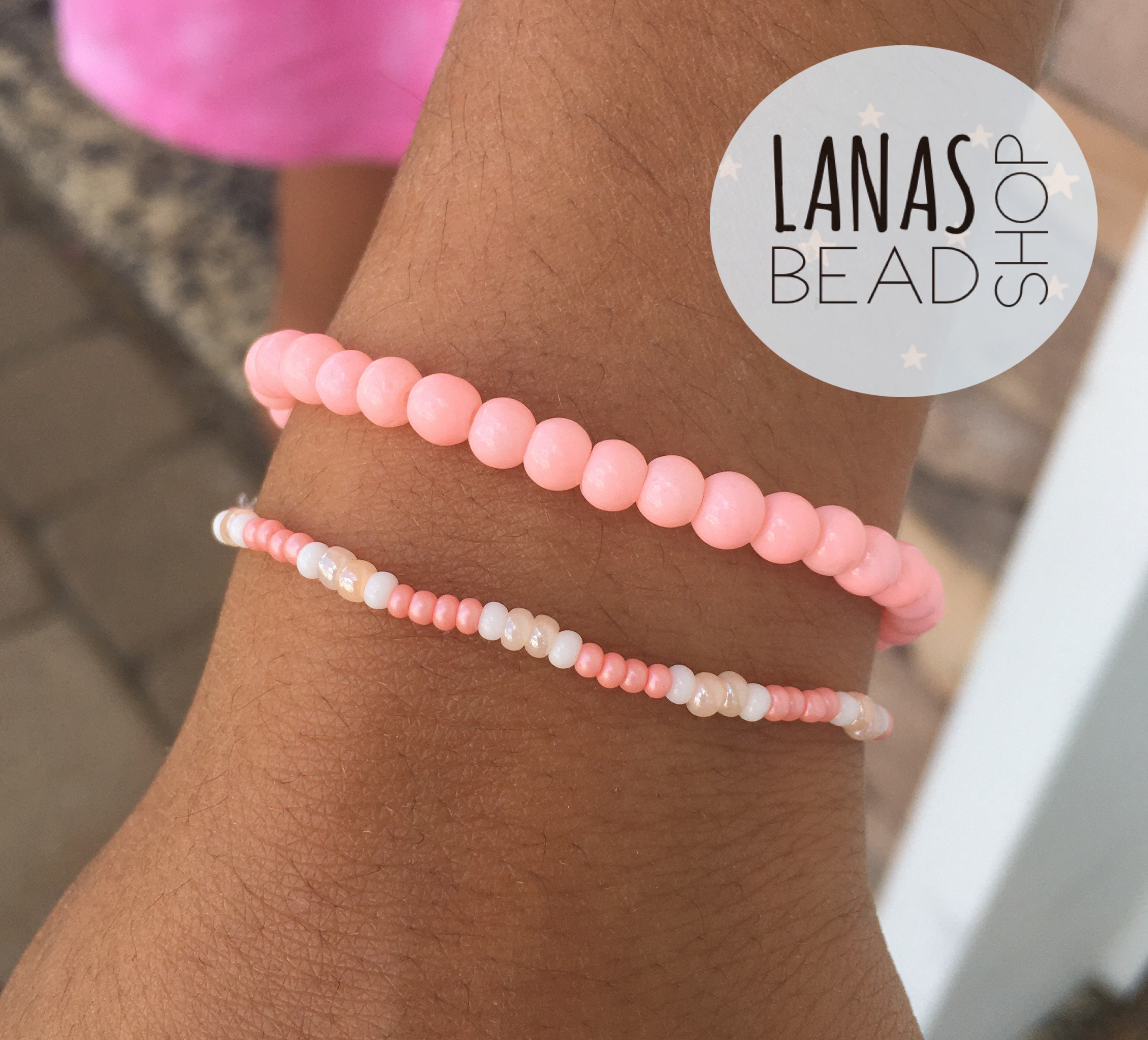 Elastic pink bracelet stack set 4mm & 2mm Etsy