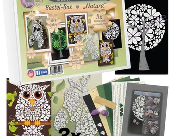 Bastelset Basteln nach Zahlen - 3er Bastelbox Natura, ab 8 Jahre, Papierbastelset, 3D basteln mit Papier