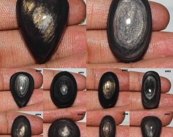 AAA Natural Golden Sheen Eye Obsidian Gemstone, Golden Sheen Eye Obsidian Cabochon, Golden Sheen Obsidian Jewelry, In low Price Cabochon,