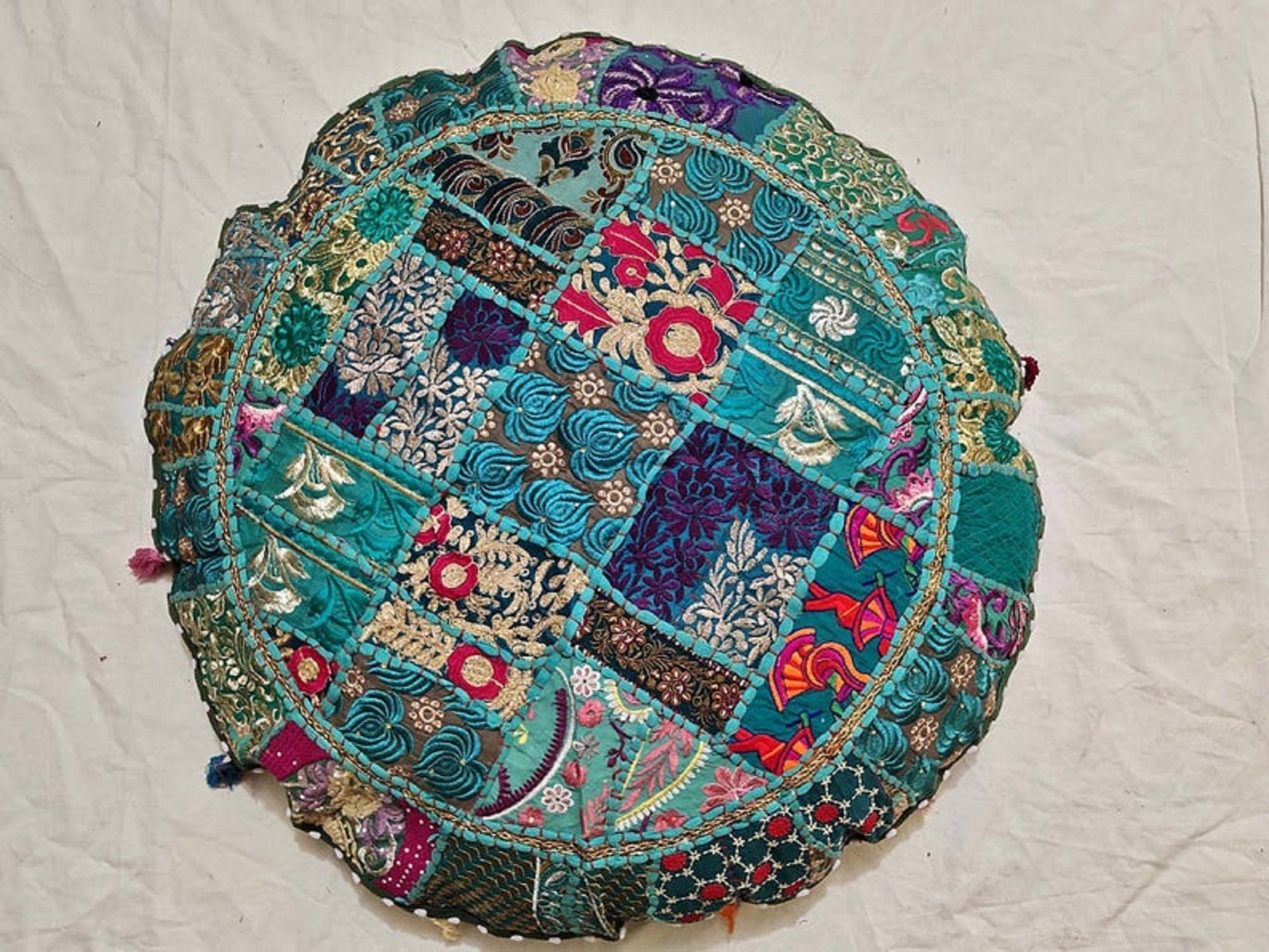 Cubierta de cojín de algodón turquesa hecha a mano Boho tirar | Etsy