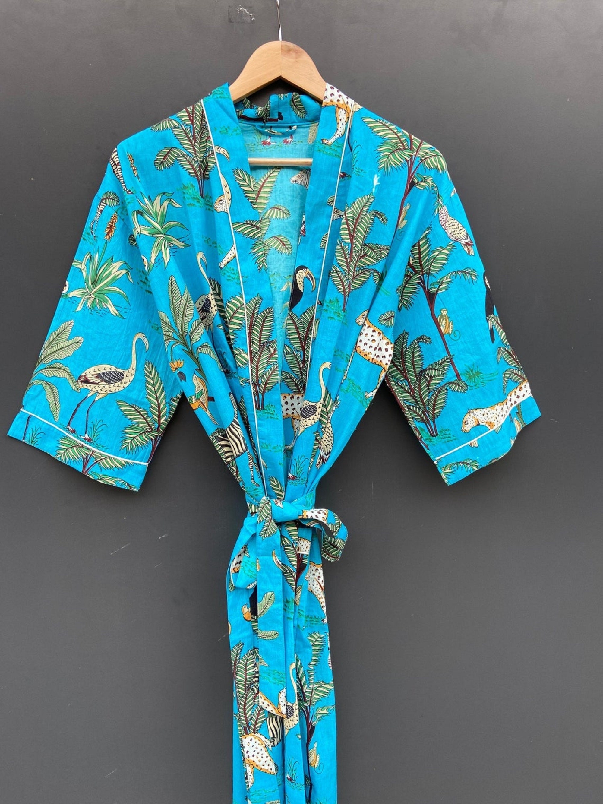 Long Cotton Kimono Bath robe Wild Life Animal print Kimono | Etsy
