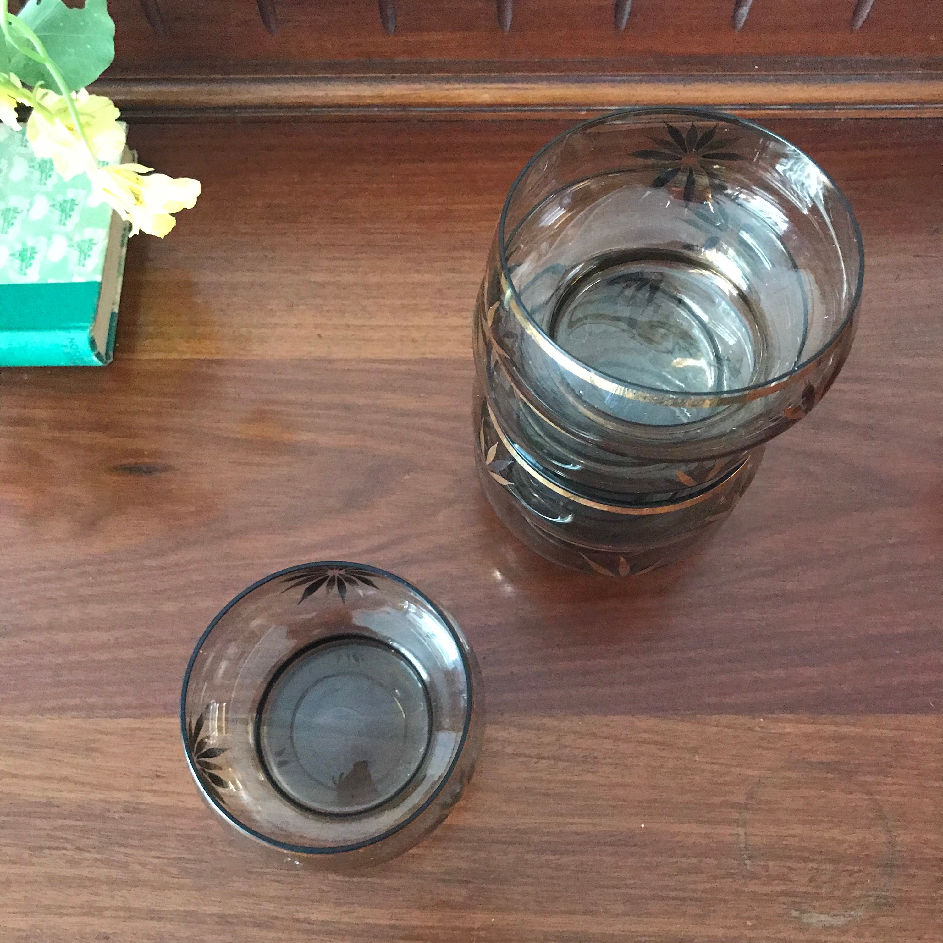 Set de 5 Smoke Grey Glass Bowls with Gold and Silver Trim Etsy