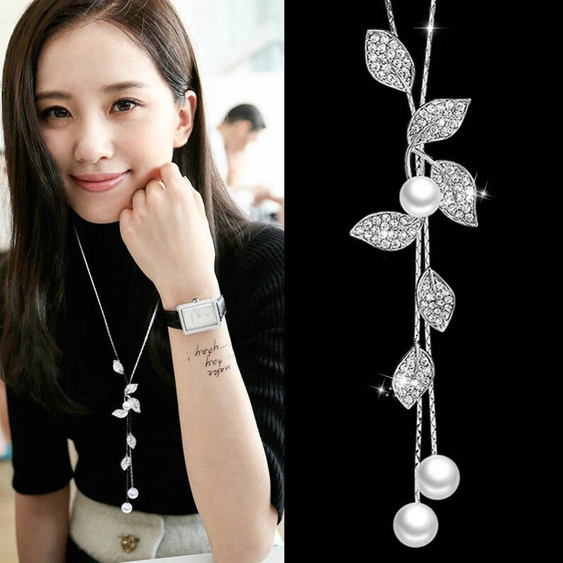 Classic White Simulated-pearl Leaf Drop Necklaces /& Pendants For Women