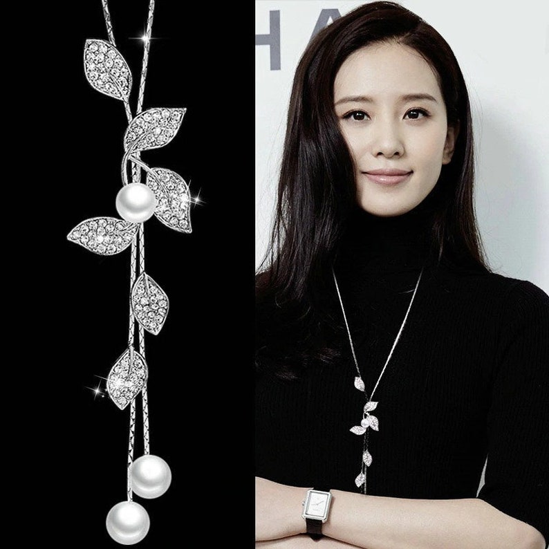 Classic White Simulated-pearl Leaf Drop Necklaces /& Pendants For Women