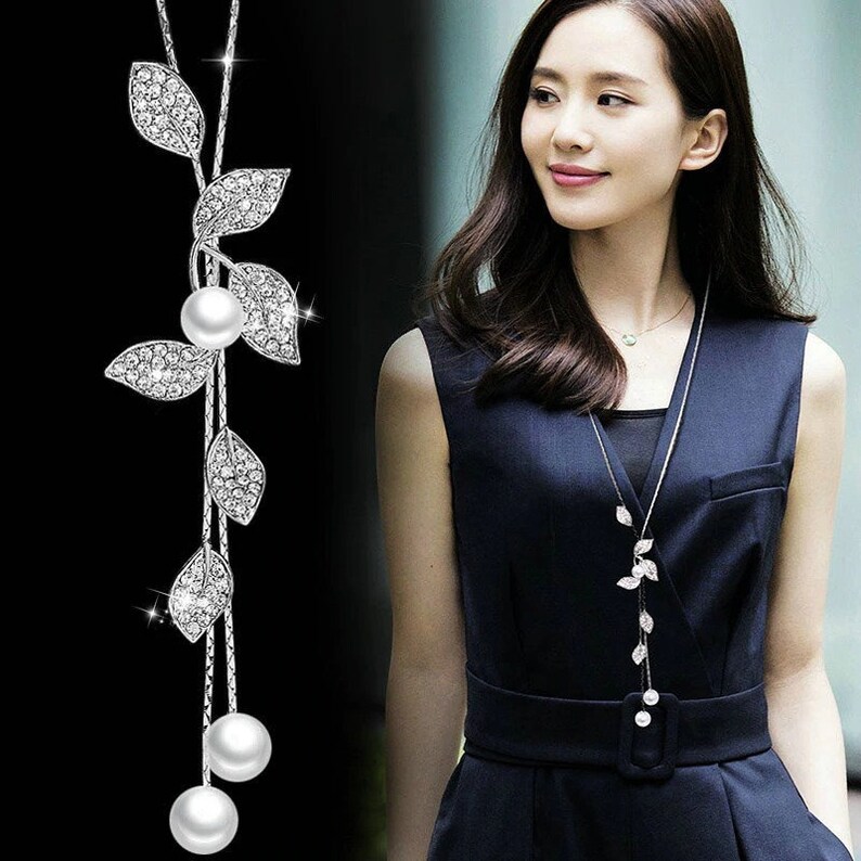 Classic White Simulated-pearl Leaf Drop Necklaces /& Pendants For Women