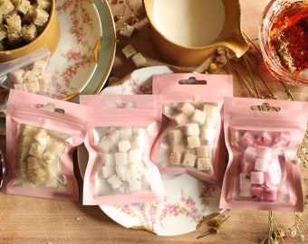 Sample Bag of Sugar Cubes botanically infused, loose organic flower tea, and tea bag filters