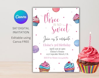 So Sweet 3rd Birthday Invitation | Girl Birthday Invite | 3rd Birthday | Birthday Invitation | Digital Invitation | Instant Download Invite