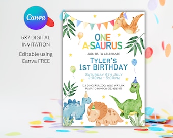 One A-Saurus Birthday Invitation | Dinosaur Birthday Invitation | Digital Invitation | 1st Birthday Invitation