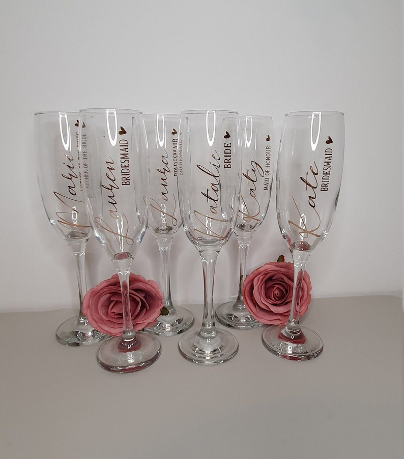 Personalised Wedding Prosecco Glass, Champagne Flute, Bridal Party Personalised Flute, Bridesmaid Glass, Bride Glass, Prosecco, Hen Party image 1