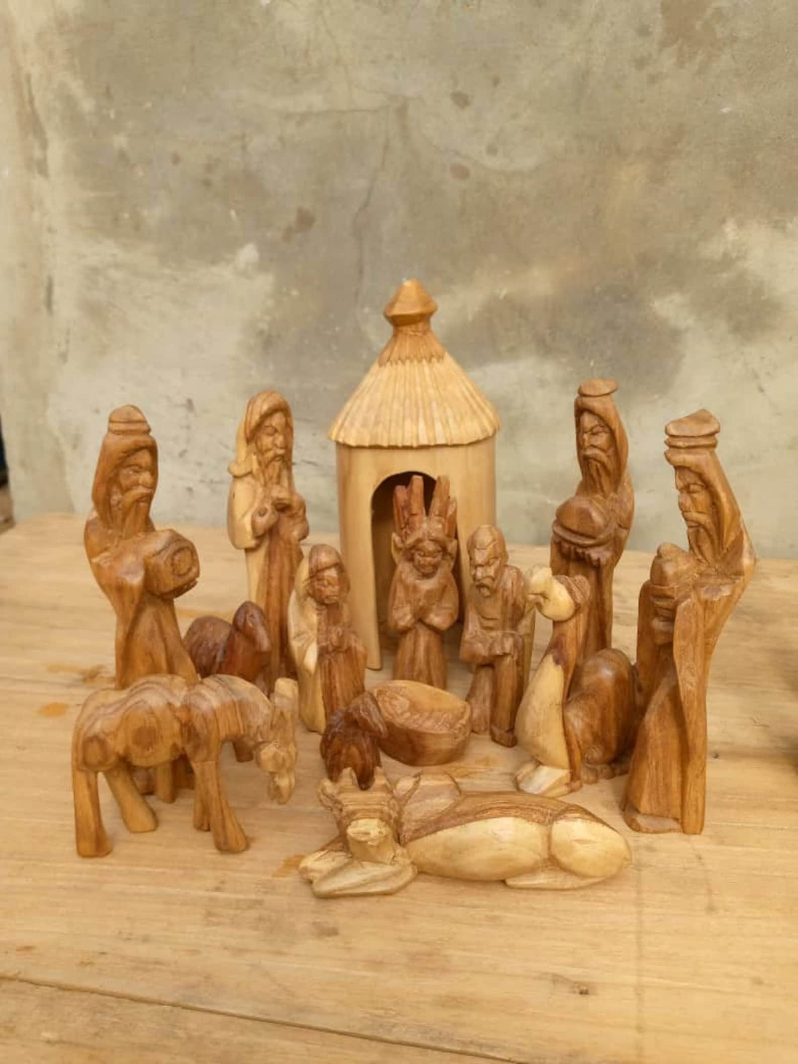 Hand Carved African Style Wooden Nativity Set Etsy
