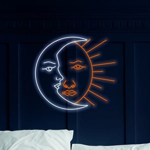 Sonne und Mond - Neon-Leuchtschild für die Wand, Nachttischlampe, Mond-Wandlampe