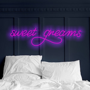 Sweet Dreams Neon Sign, Sweet dreams Bedroom wall decor over the Bed, minimalist large neon wall art, new homemade decor gift, neon words