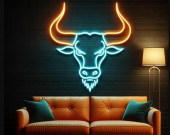 Bull neo headn sign, longhorn bull neon sign, cow head neon sign,