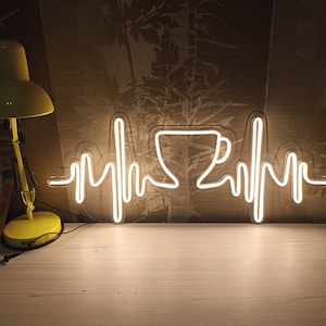 Heartbeat with Coffee Cup neon sign, Heartbeat with Coffee Cup led light, I Live for Coffee neon sign, coffee cup neon sign, coffee neon