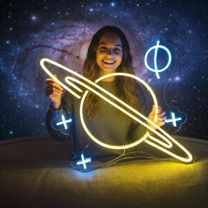 Planet LED Neon Sign, Saturn Planet neon sign, Planet Galaxy Neon Signs, Space led neon sign, custom Saturn led decor, Space led neon