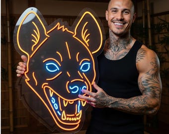 Hyena Head Neon Sign, Custom Hyena Head Neon Sign – Furry Neon Light Art – Unique Wall Decor – Neon Hyena Head Lamp
