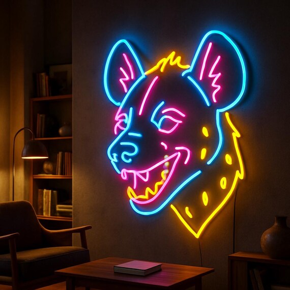 Hyena Head Neon Sign, Custom Hyena Head Neon Sign – Furry Neon Light Art – Unique Wall Decor – Neon Hyena Head Lamp