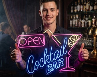 Cocktail Bar Open Neon Sign, Open Bar Neon Sign, Happy Hour Neon Sign, Lounge Neon Sign