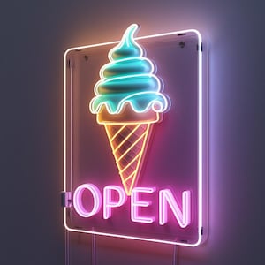 Eiscreme-LED-Neonlicht | Wandbehang Deko für Zuhause, Bar Neon Schild, Küche Neon Schild, Eiscreme offen Neon Schild