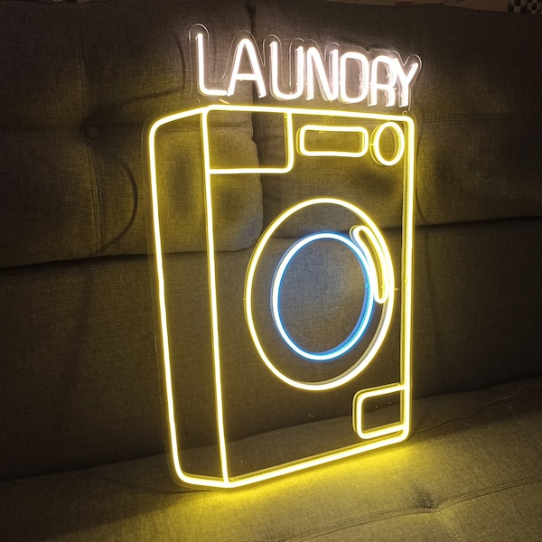 Laundry machine neon sign, Laundry appliance neon sign, Laundry device neon sign, Laundry automaton neon sign, Fabric washer led light