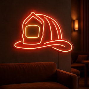 Firefighter Helmet Neon Sign – Wall Light for Fire Station, First Responder Gift, or Fireman Decor