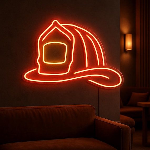 Firefighter Helmet Neon Sign – LED Pop Art Decor With USB Power, Ideal Fire Station Wall Art & Fireman Gift