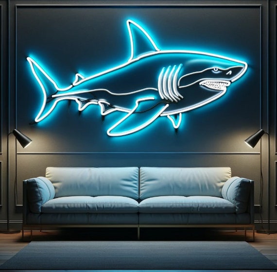 Shark neon sign, Shark - LED Neon Light, Ocean shark neon sign, Shark neon wall art, Shark neon light