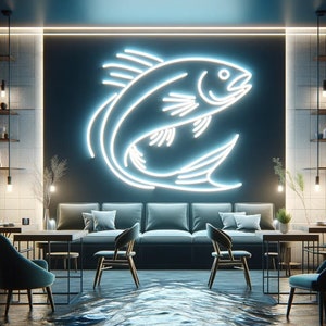 Salmon fish neon sign, neon sign as a gift for a fisherman, Alaskan salmon in water neon sign, Pink salmon, King salmon, Silver salmon neon