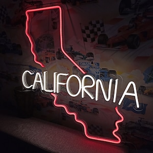 Letrero de neón del mapa del estado de California, Mapa de neón del estado de California, Letrero de neón del mapa de California, Letrero de neón del mapa de Estados Unidos