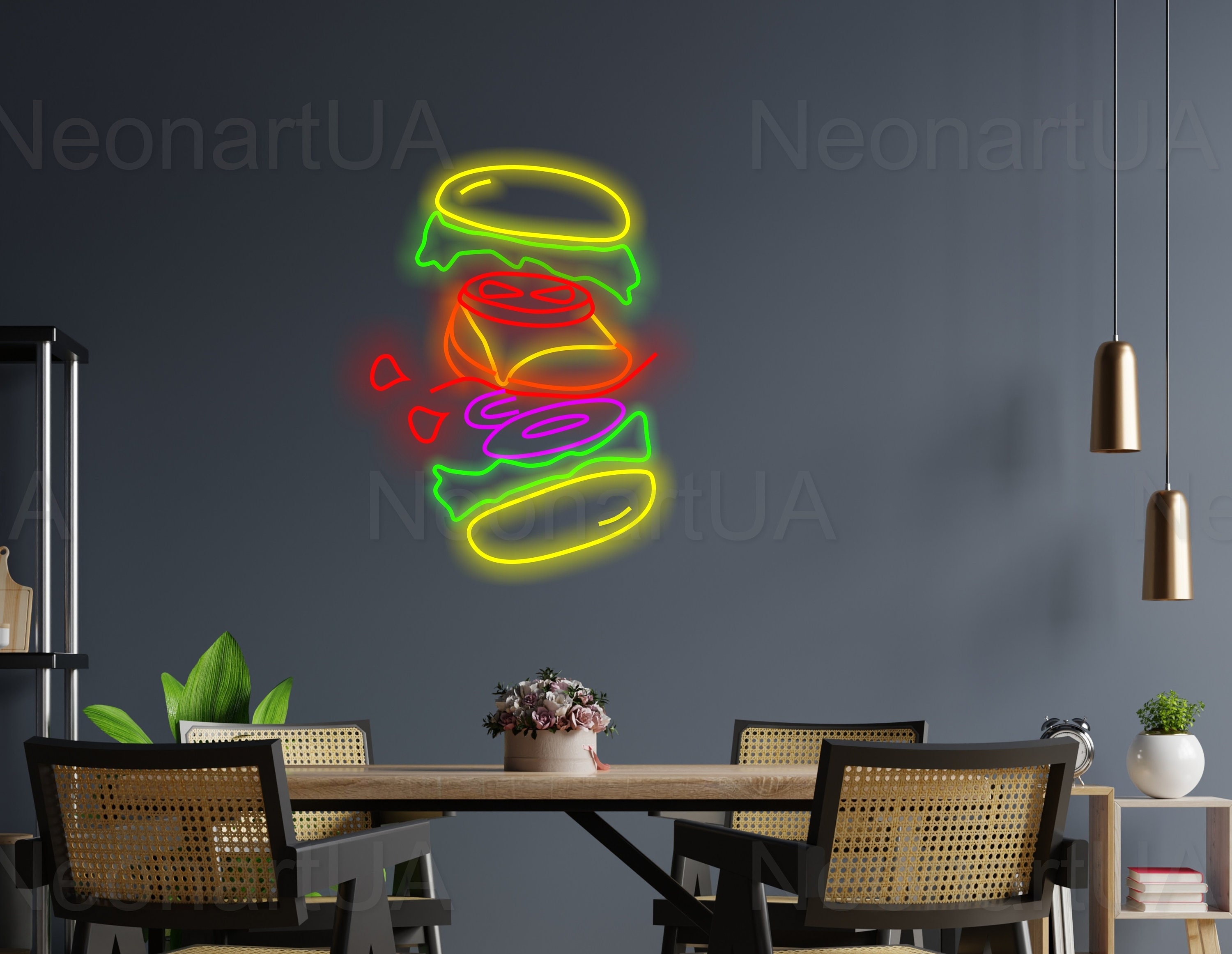 Neon Burger Sign, Chicken Burger Led Light, Hamburger Neon Light, Fast ...