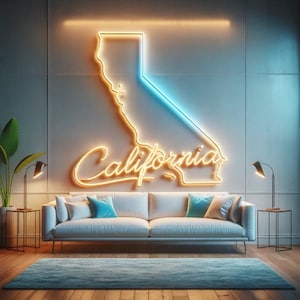 Letrero de neón con el mapa de California, letrero de neón con el mapa del estado de California, letrero de neón con el mapa del estado de California, letrero de neón con el mapa de Estados Unidos