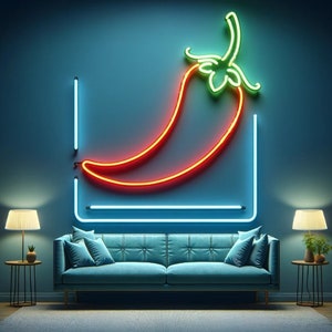 Neon chili sign, Red chili neon sign, Pepper-shaped neon sign, Chili pepper neon light, Neon chili pepper decor, Spicy neon sign