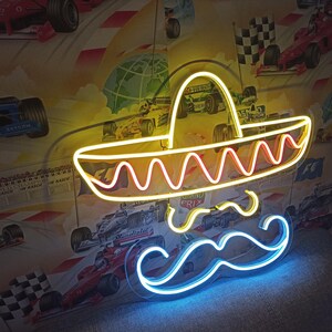 Sombrero-neonbord, somrero en snor-neonbord, Mexicaans sombrero-neonbord, Neon Sombrero