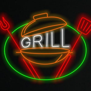 Insegna al neon per grill bar, insegna al neon per barbecue, insegna al neon per carne, decorazione per ristorante e bar con grill, luce a LED per grill bar, decorazione al neon per grigliate di carne