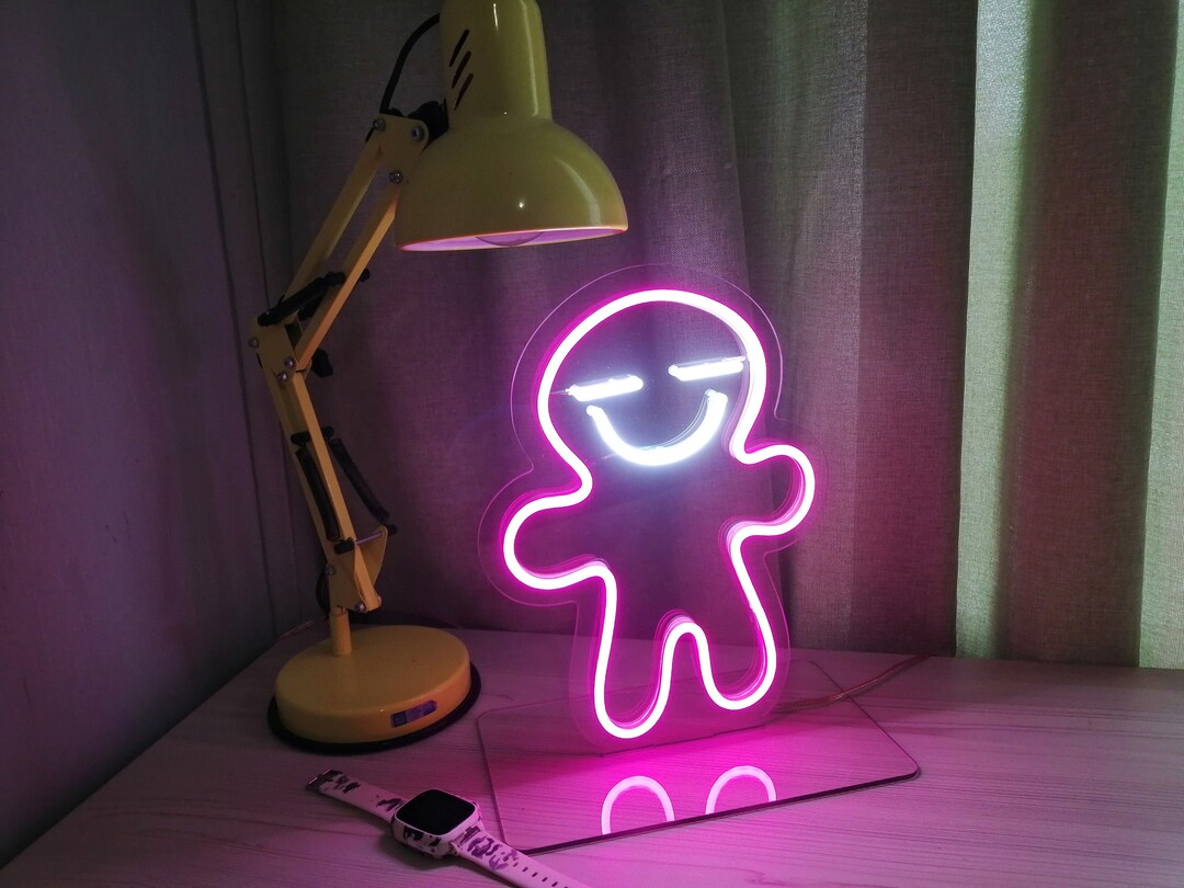 Small Led Neon Sign on a Desk Room Decor Table Stand Etsy