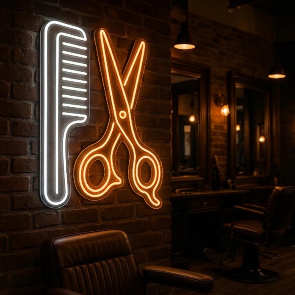 Scissors and Comb Neon Sign – Barber Shop or Hair Salon Wall Light