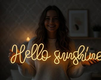 Hello sunshine - led light neon sign for wall decor, motivational quote for bedroom neon sign, neon sign, custom neon sign, Hello sunshine