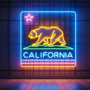 Neonschild Kalifornien Staatskarte, Neonkarte Staat Kalifornien, Kalifornien Karte Neon, Kalifornien Neonschild, amerikanische Karte Staat Neonschild