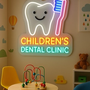 Childrens Dental clinic neon sign, Dental doctor neon sign, Happy smiles neon light, kids neon tooth sign, LED neon tooth sign