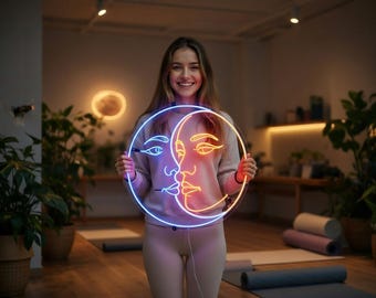 Moon and sun neon sign, moon neon light sign, moon neon light, neon wall art, Handmade Neon Sign, Room Decor Neon Sign, Bedroom Neon Sign