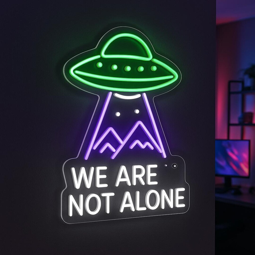 UFO Neon Sign “we Are Not Alone” – Alien Neon Light, Sci-fi Wall Decor ...