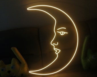 Moon neon sign, moon neon light sign, moon neon light, neon wall art, Handmade Neon Sign, Room Decor Neon Sign, Bedroom Neon Sign