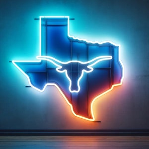 Neonschild Texas State Map, Neonkarte Bundesstaat Texas, Texas Karte Neon, Texas Neonschild, amerikanische Karte Staat Neonschild