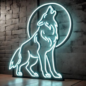 Insegna LED testa di lupo, insegna al neon lupo ululante, luce al neon lupo, insegna al neon lupo personalizzata, insegna al neon a tema giungla, predatore della foresta