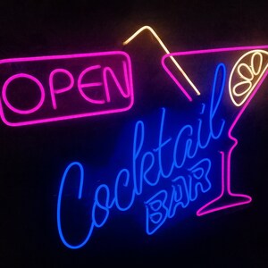 Neonowy znak koktajlowy, neonowy bar koktajlowy, neonowe znaki barowe