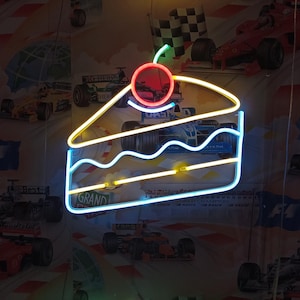 Neonowe znaki z napisem „Ciasto”, Neonowe znaki z napisem „Pieces” (Pieces Neon), Neonowe znaki z napisem „Deser”, Neonowe znaki z napisem „Ciasto ...Uliczne jedzenie”