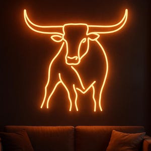 Bull neon sign, longhorn bull neon sign, cow head neon sign,