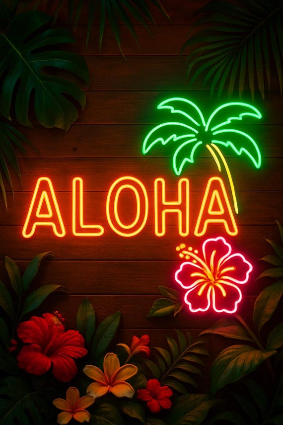 Aloha - LED Neon Sign, Aloha Hawaii Neon Sign, Man Cave Aloha Neon