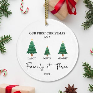 Family of Three Christmas Ornament - Family of 3 - Family Ornament - Personalized Baby's First Christmas Ornament, First Christmas Ornament